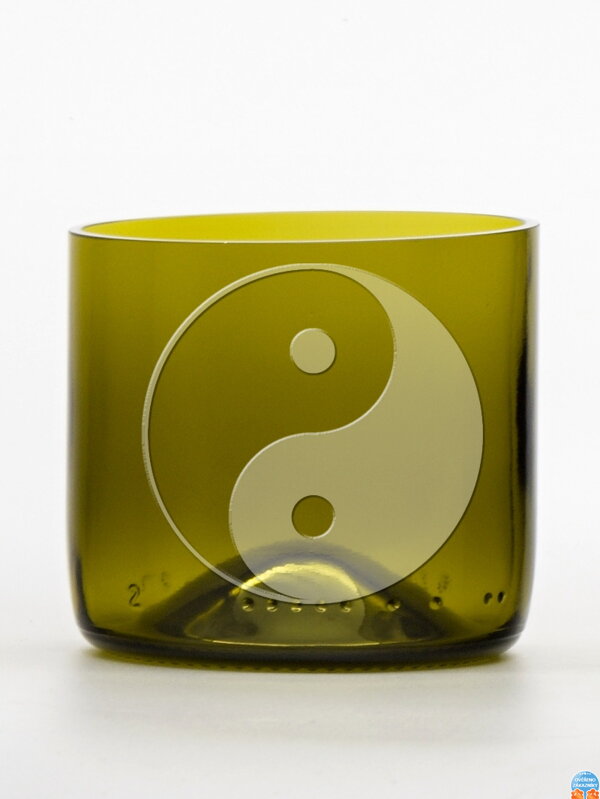 2ks Eko poháre (z fľaše od vína) mini olivová (7 cm, 7,5 cm) Jing Jang