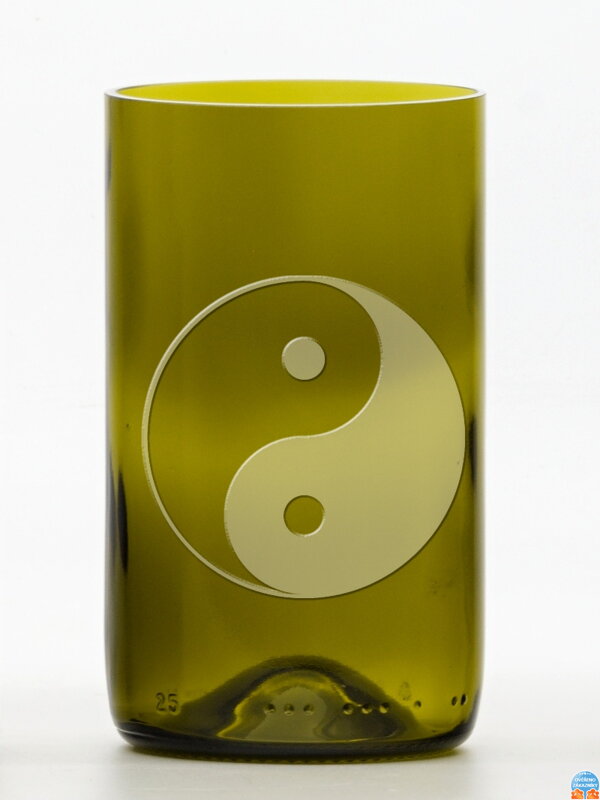2ks Eko poháre (z fľaše od vína) veľká olivová (16 cm, 7,5 cm) Jing Jang