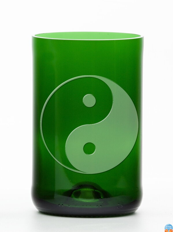2ks Eko sklenice (z lahve od šampusu) velká zelená  (13 cm, 6,5 cm) Jing Jang