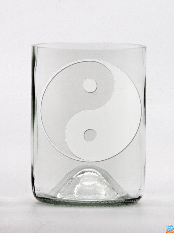 2ks Eko poháre (z fľaše od vína) malá číra (10 cm, 7,5 cm) Jing Jang