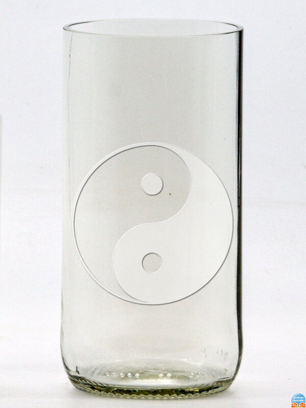 2ks Eko sklenice (z lahve od piva) velká čirá (13 cm, 6,5 cm) Jing Jang