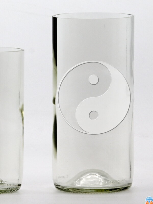 2ks Eko sklenice (z lahve od vína) velká čirá (16 cm, 7,5 cm) Jing Jang