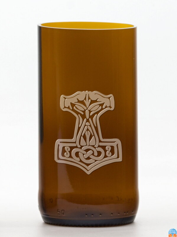 2ks Eko poháre (z fľaše od piva) stredná hnedá (10 cm, 6,5 cm) Thorovo kladivo