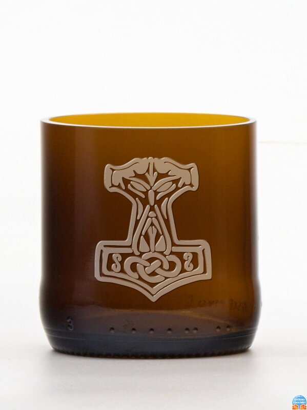 2ks Eko poháre (z fľaše od piva) malá hnedá (7 cm, 6,5 cm) Thorovo kladivo