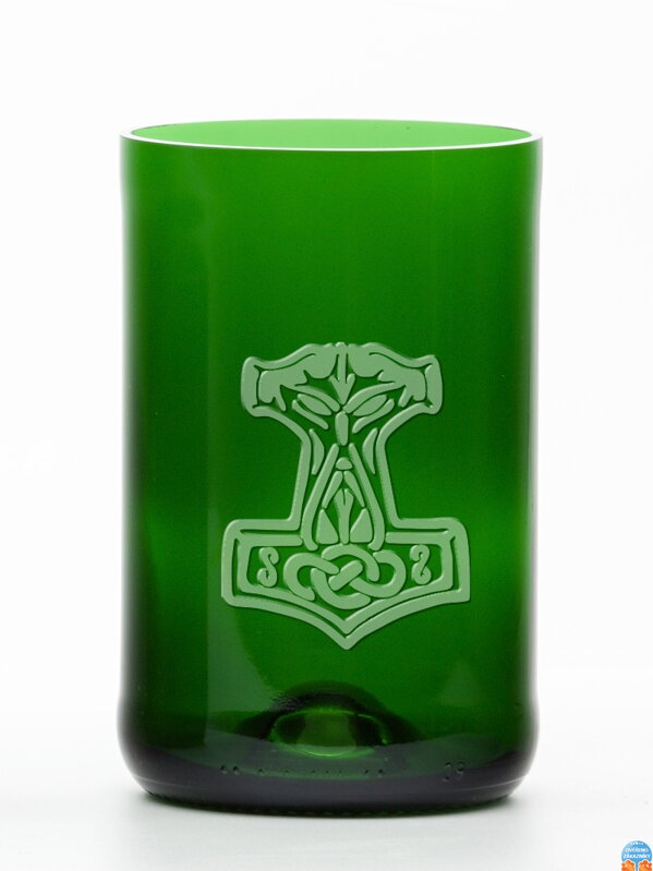 2ks Eko sklenice (z lahve od šampusu) velká zelená  (13 cm, 6,5 cm) Thorovo kladivo