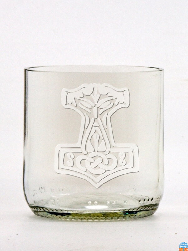 2ks Eko sklenice (z lahve od piva) malá čirá (7 cm, 6,5 cm) Thorovo kladivo