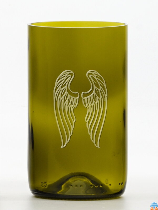 2ks Eko poháre (z fľaše od vína) stredná olivová (13 cm, 7,5 cm) Anjelské krídla