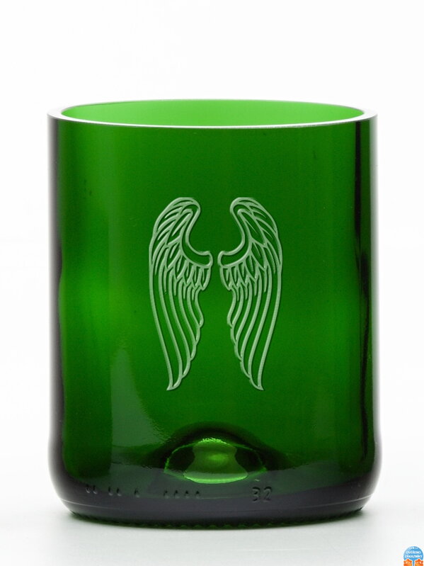 2ks Eko sklenice (z lahve od šampusu) střední zelená (7 cm, 6,5 cm) Andělská křídla