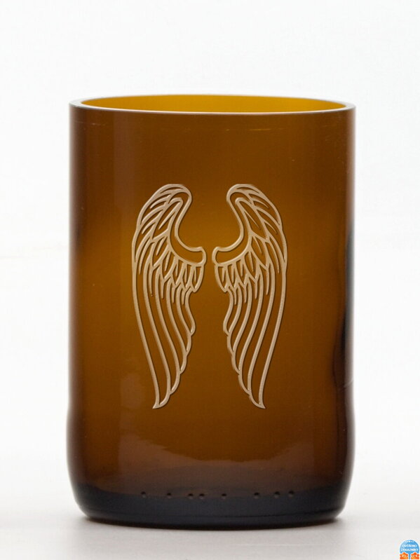 2ks Eko poháre (z fľaše od piva) veľká hnedá (13 cm, 6,5 cm) Anjelské krídla