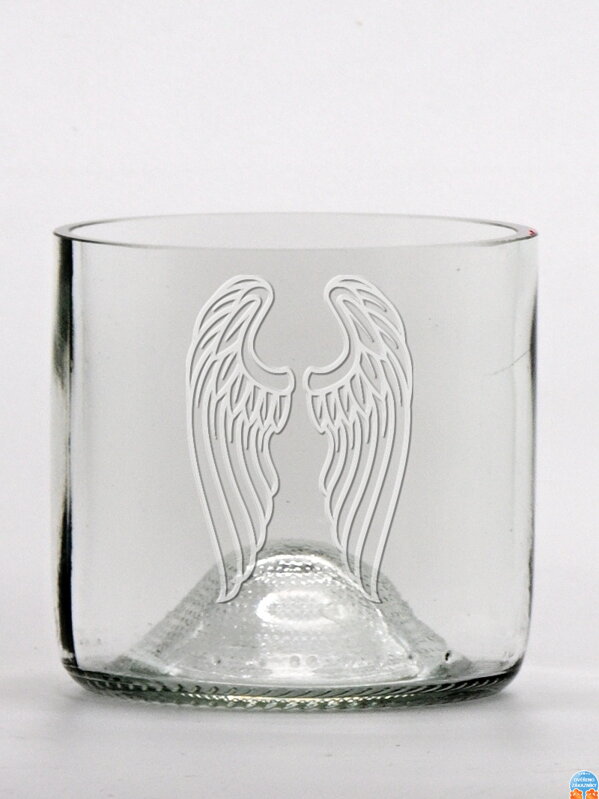 2 St. Öko-Gläser (aus einer Weinflasche) Mini klar (7 cm, 7,5 cm) Engelsflügel