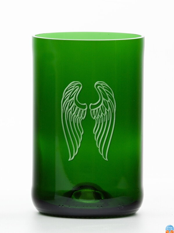 2ks Eko sklenice (z lahve od šampusu) velká zelená  (13 cm, 6,5 cm) Andělská křídla