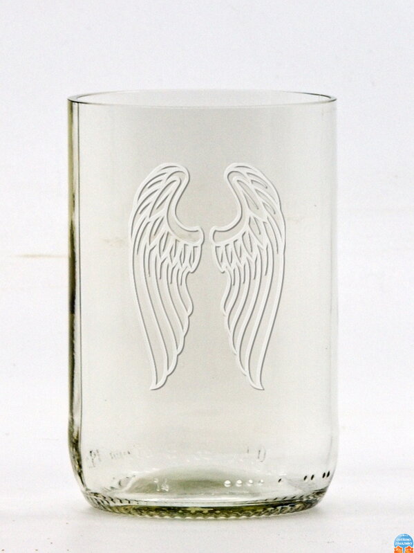 2 Stk. Öko-Gläser (aus einer Bierflasche) mittel klar (10 cm, 6,5 cm) Engelsflügel