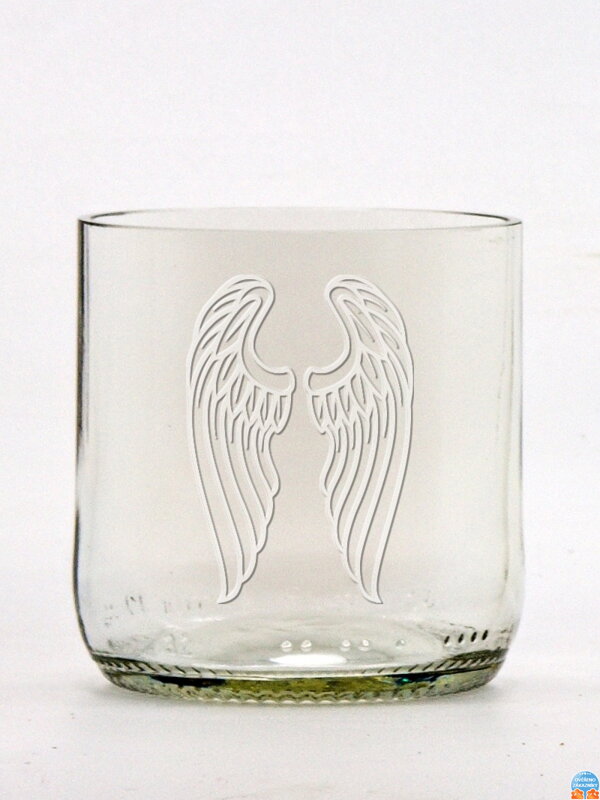 2 Stk. Öko-Gläser (aus einer Bierflasche) klein klar (7 cm, 6,5 cm) Engelsflügel