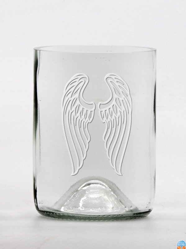 2ks Eko sklenice (z lahve od vína) malá čirá (10 cm, 7,5 cm) Andělská křídla