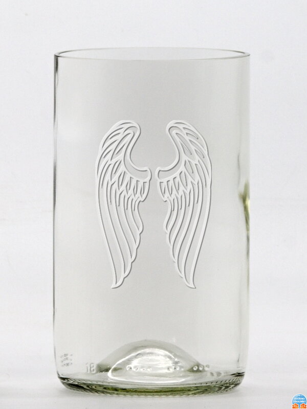 2ks Eko sklenice (z lahve od vína) střední čirá (13 cm, š 7,5 cm) Andělská křídla