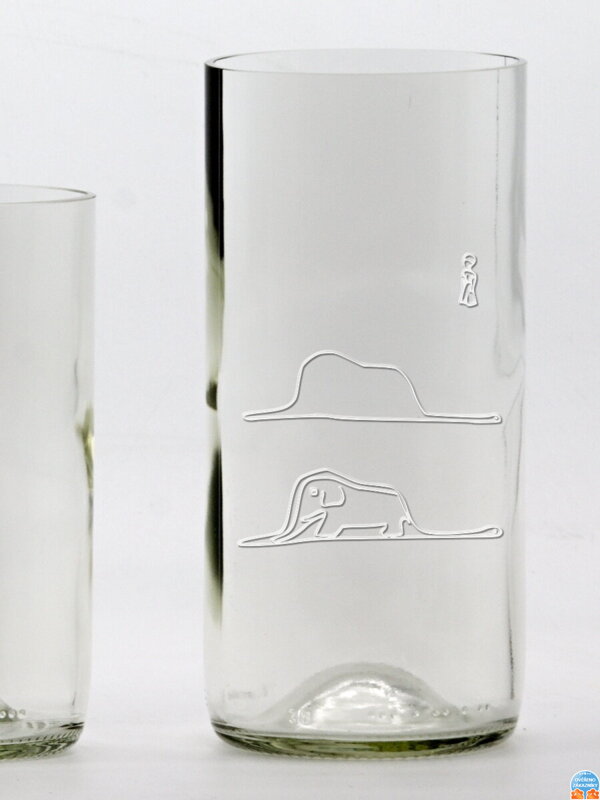 2 Stück Öko-Gläser (aus einer Weinflasche) groß klar (16 cm, 7,5 cm) Der kleine Prinz und die Boa constrictor