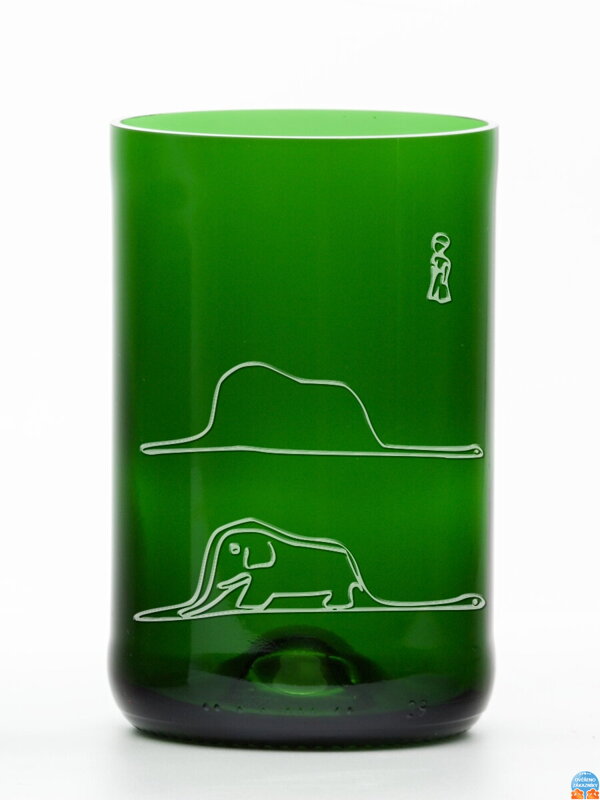 2ks Eko sklenice (z lahve od šampusu) střední zelená (10 cm, 6,5 cm) Malý princ a hroznýš