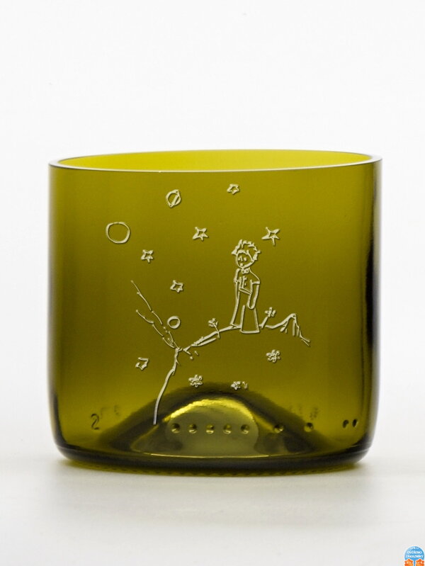 2ks Eko sklenice  (z lahve od vína) mini olivová (7 cm, 7,5 cm) Malý princ na planetce