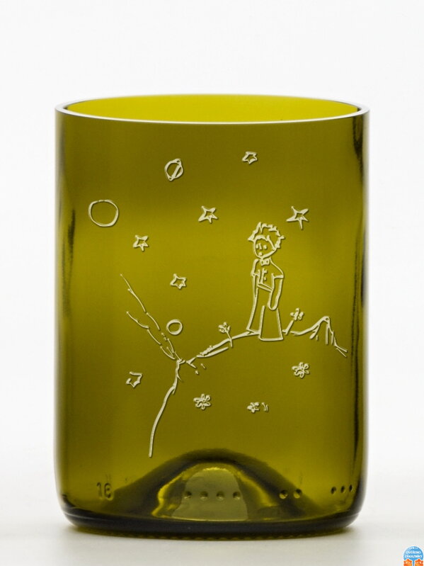 2ks Eko sklenice (z lahve od vína) malá olivová (10 cm, 7,5 cm) Malý princ na planetce