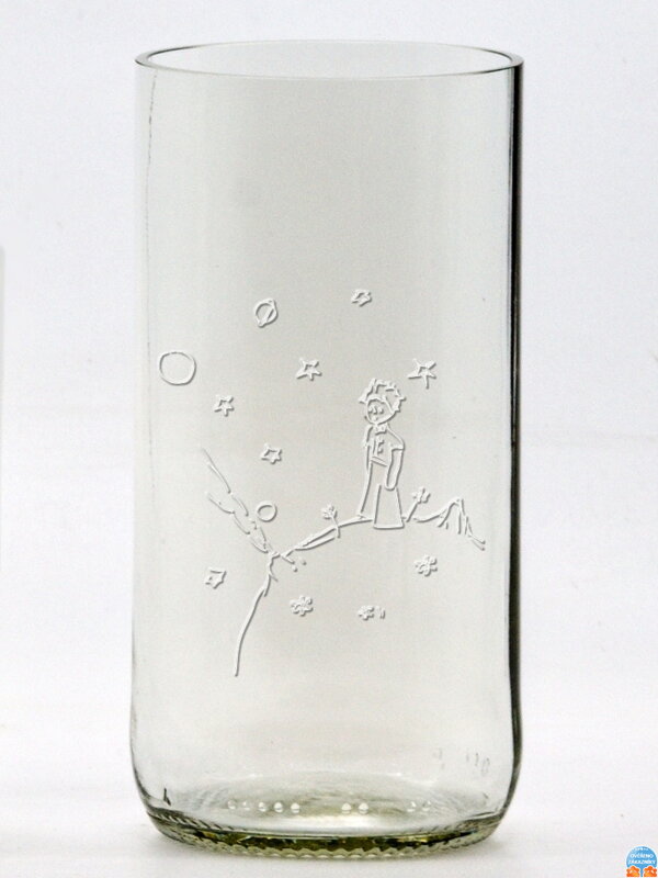 2ks Eko sklenice (z lahve od piva) velká čirá (13 cm, 6,5 cm) Malý princ na planetce