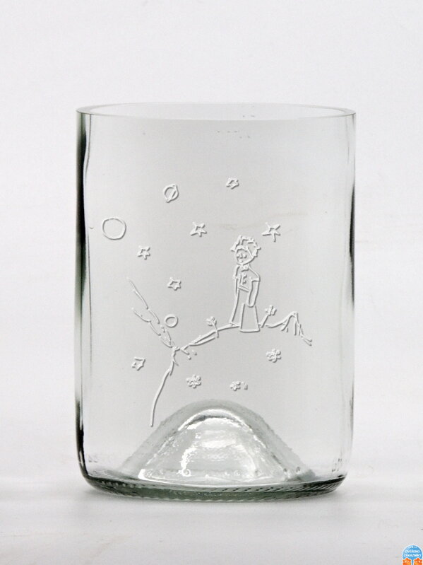 2ks Eko sklenice (z lahve od vína) malá čirá (10 cm, 7,5 cm) Malý princ na planetce