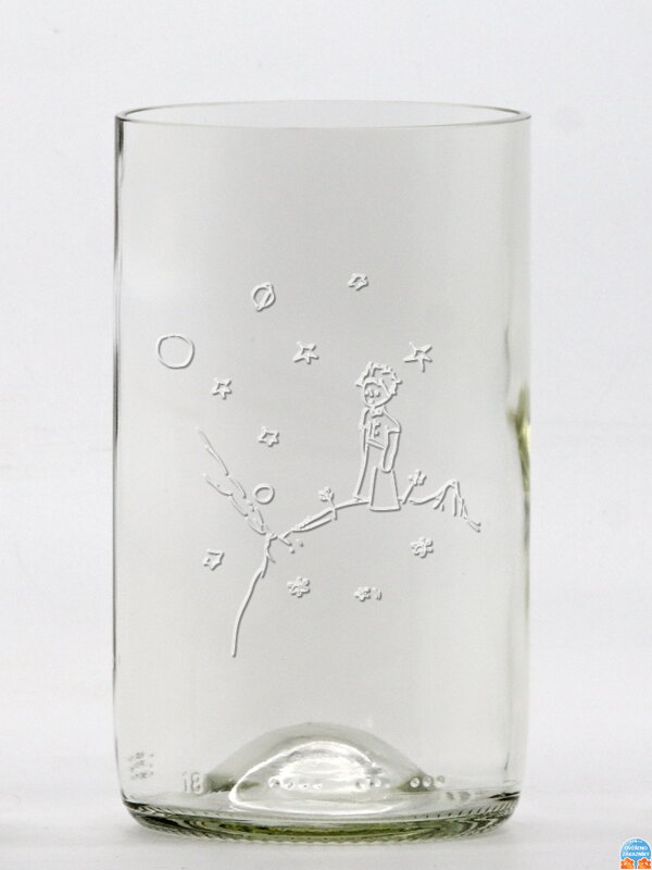 2ks Eko sklenice (z lahve od vína) střední čirá (13 cm, š 7,5 cm) Malý princ na planetce