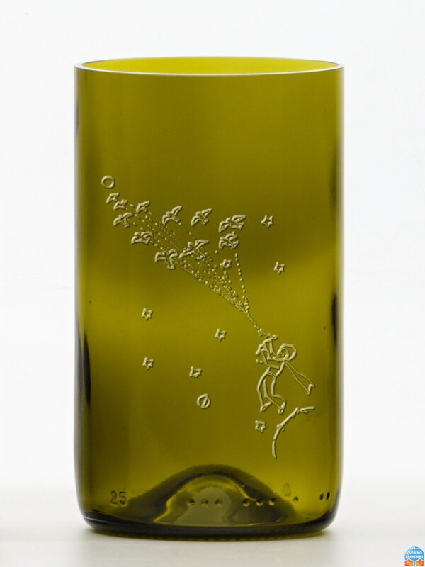 2ks Eko sklenice (z lahve od vína) střední olivová (13 cm, 7,5 cm) Malý princ - Leť'!