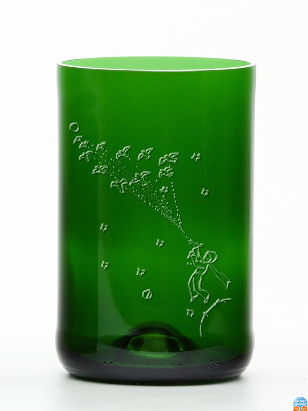 2ks Eko sklenice (z lahve od šampusu) velká zelená  (13 cm, 6,5 cm) Malý princ - Leť!