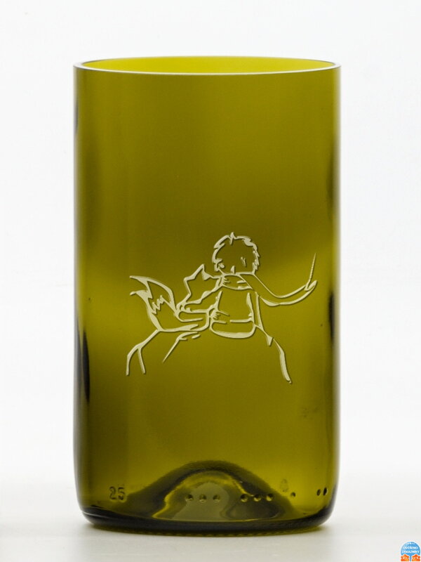 2 Stück Öko-Gläser (aus einer Weinflasche) mitteloliv (13 cm, 7,5 cm) Der kleine Prinz und der Fuchs