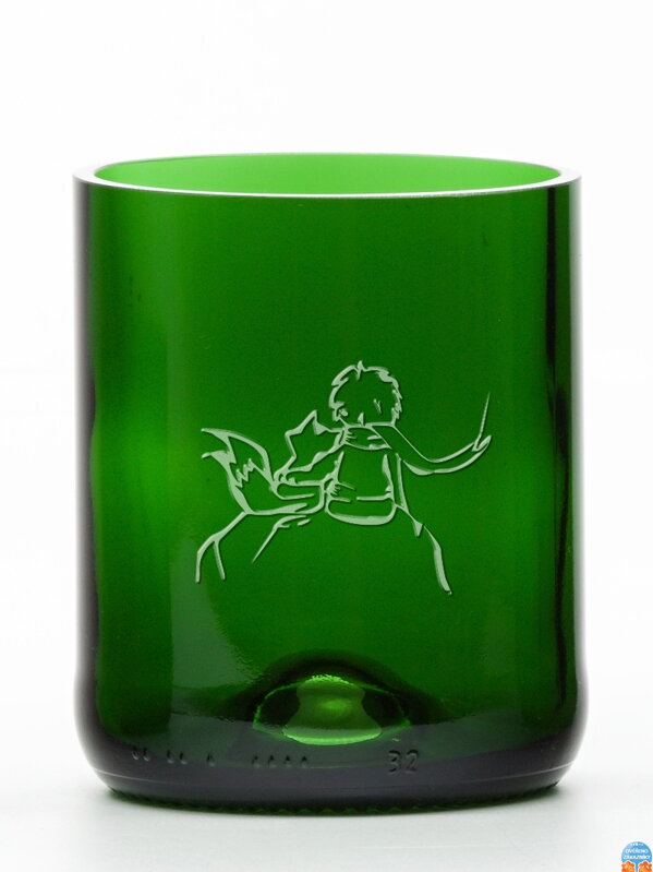 2ks Eko sklenice (z lahve od šampusu) malá zelená (10 cm, 6,5 cm) Malý princ a liška