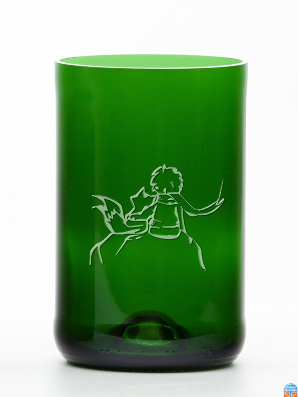 2ks Eko sklenice (z lahve od šampusu) velká zelená  (13 cm, 6,5 cm) Malý princ a liška