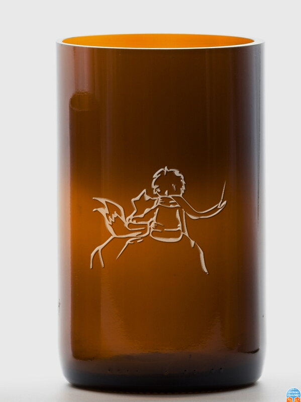 2ks Eko sklenice (z lahve šampusu) velká hnědá (13 cm, 6,5 cm) Malý princ a liška