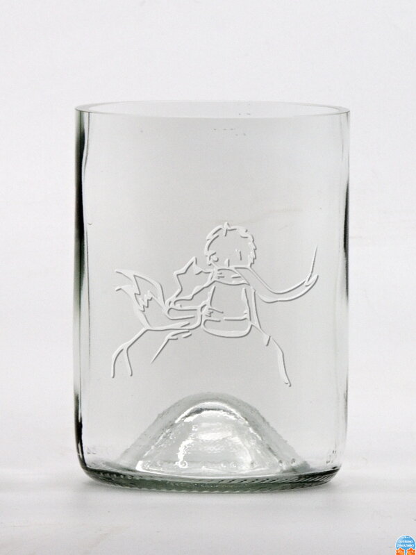2ks Eko sklenice (z lahve od vína) malá čirá (10 cm, 7,5 cm) Malý princ a liška