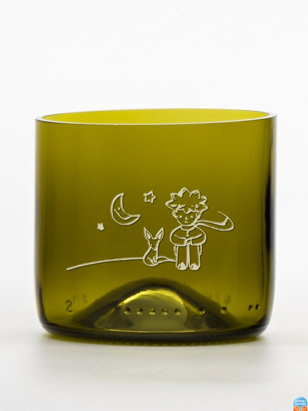 2ks Eko sklenice  (z lahve od vína) mini olivová (7 cm, 7,5 cm) Malý princ měsíční