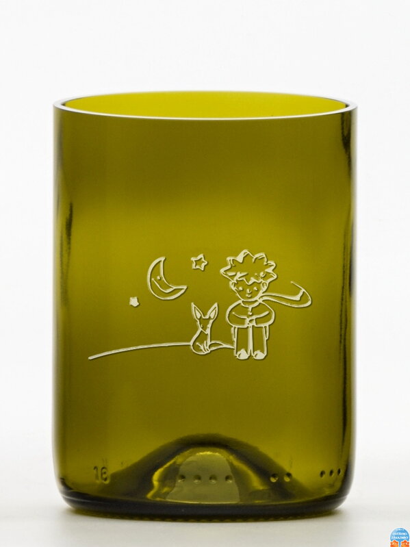 2ks Eko sklenice (z lahve od vína) malá olivová (10 cm, 7,5 cm) Malý princ měsíční