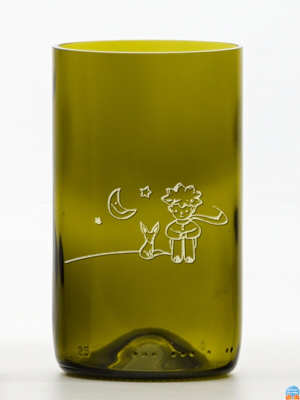 2ks Eko sklenice (z lahve od vína) velká olivová (16 cm, 7,5 cm) Malý princ měsíční