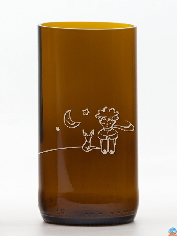 2ks Eko poháre (z fľaše od piva) veľká hnedá (13 cm, 6,5 cm) Malý princ mesačný