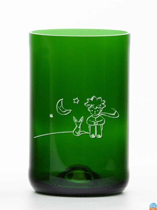 2ks Eko sklenice (z lahve od šampusu) velká zelená  (13 cm, 6,5 cm) Malý princ měsíční