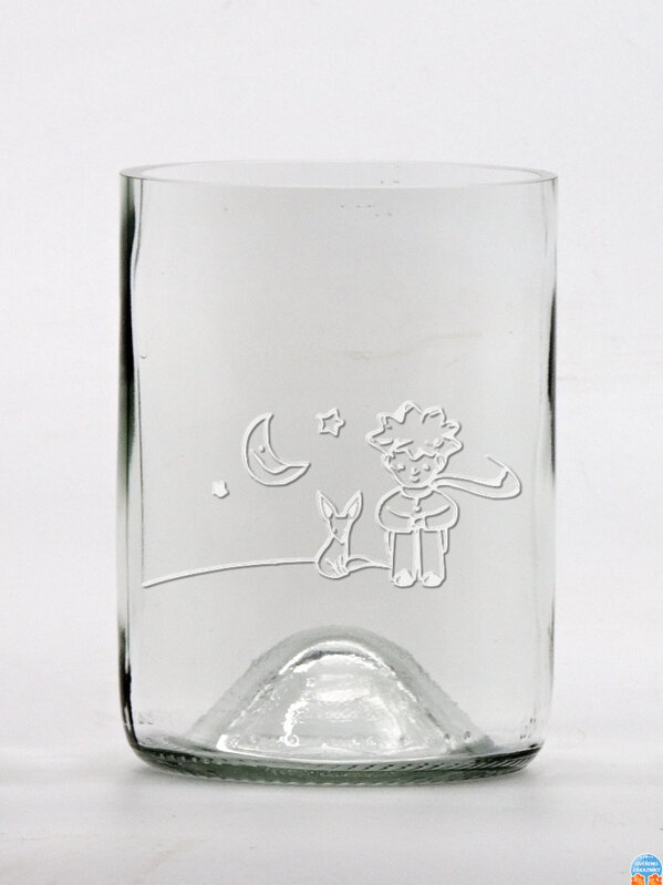2ks Eko poháre (z fľaše od vína) malá číra (10 cm, 7,5 cm) Malý princ mesačný