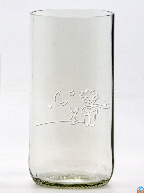 2ks Eko sklenice (z lahve od piva) velká čirá (13 cm, 6,5 cm) Malý princ měsíční