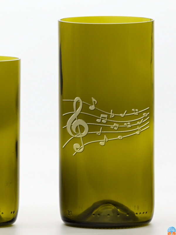 2ks Eko sklenice (z lahve od vína) velká olivová (16 cm, 7,5 cm) Noty