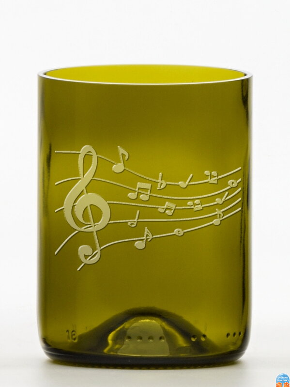 2ks Eko poháre (z fľaše od vína) malá olivová (10 cm, 7,5 cm) Noty