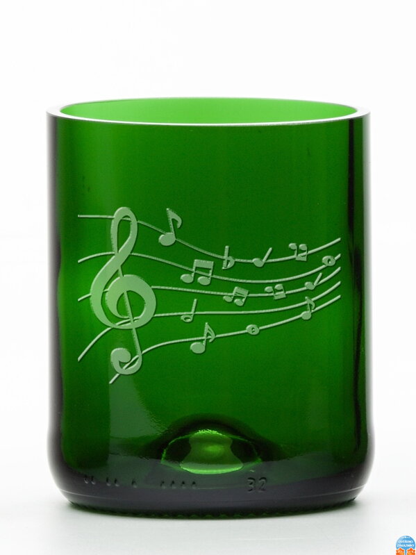 2ks Eko sklenice (z lahve od šampusu) střední zelená (7 cm, 6,5 cm) Noty