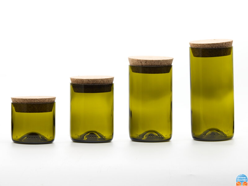 Sada 4x Eko uzatvárateľná dóza (z fľaše od vína) olivovo zelená (16 cm, 13 cm, 10 cm, 7 cm, š 7,5 cm)
