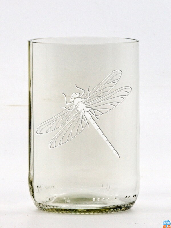2 St. Öko-Gläser (aus einer Bierflasche) mittel klar (10 cm, 6,5 cm) Libelle