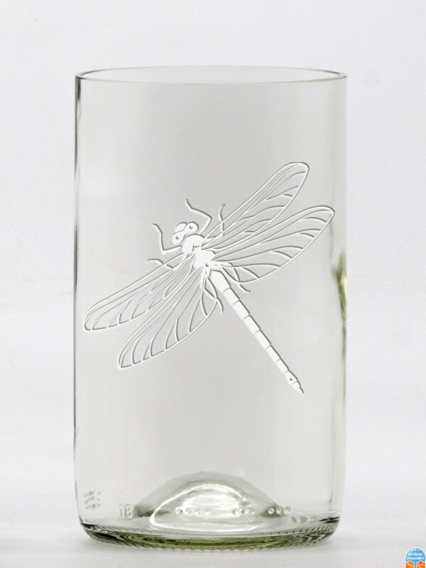 2 St. Öko-Gläser (aus einer Weinflasche) mittel klar (13 cm, Breite 7,5 cm) Libelle