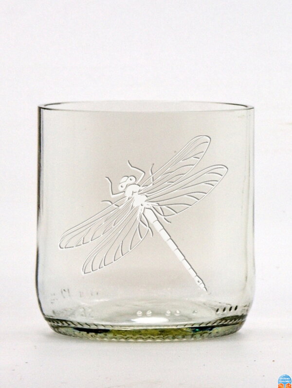 2 Stk. Öko-Gläser (aus einer Bierflasche) klein klar (7 cm, 6,5 cm) Libelle