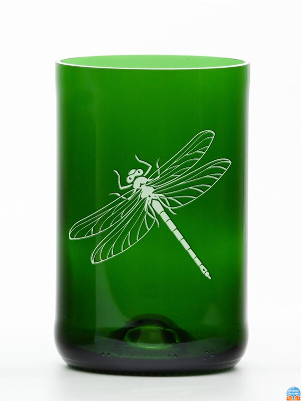 2ks Eko sklenice (z lahve od šampusu) velká zelená (13 cm, 6,5 cm) Vážka
