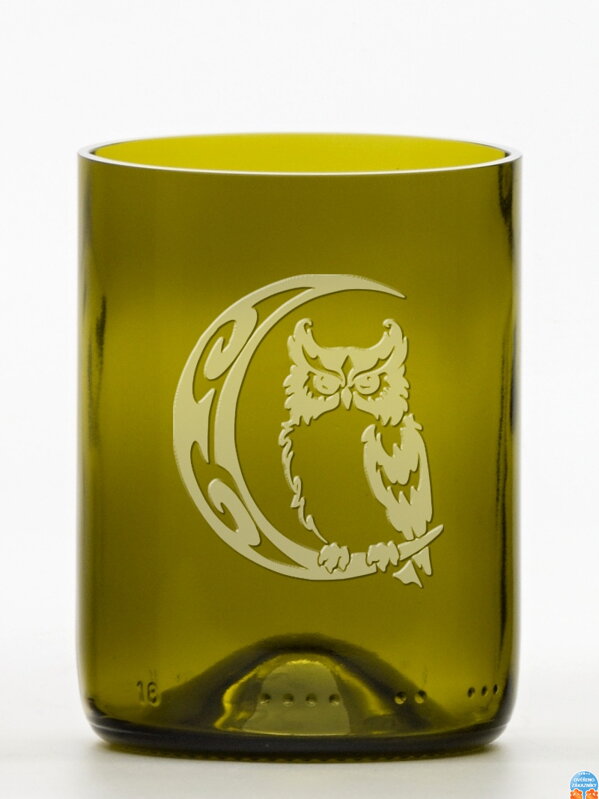 2ks Eko poháre (z fľaše od vína) malá olivová (10 cm, 7,5 cm) Sova
