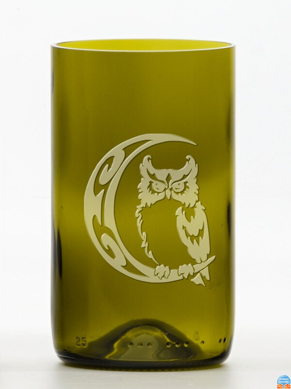 2ks Eko sklenice (z lahve od vína) velká olivová (16 cm, 7,5 cm) Sova